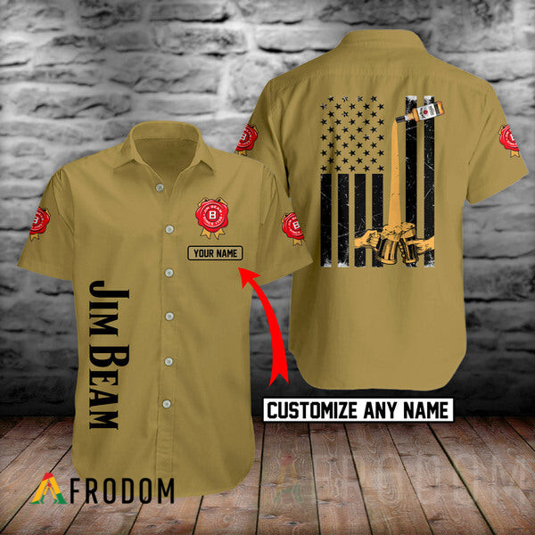 Custom Basic Printed Jim Beam Hawaii Button Shirt HU