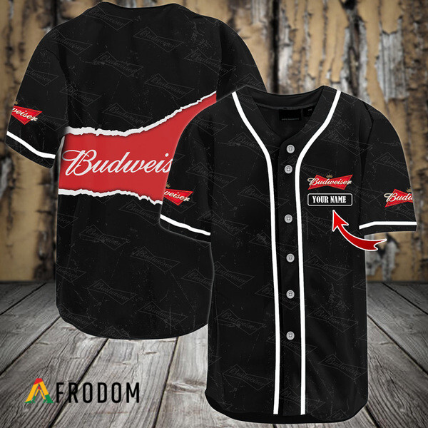 Custom Black Budweiser Beer Seamless Baseball Jersey HU