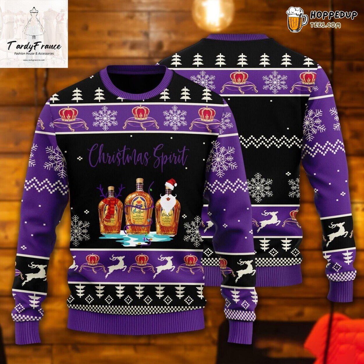 Custom Black Crown Royal Ugly Christmas Sweater Whiskey Men Festive