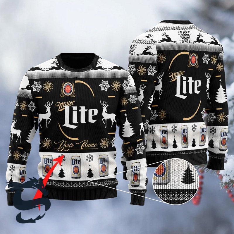 Custom Black Miller Lite Ugly Sweater HU