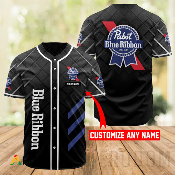 Custom Black Pabst Blue Ribbon Baseball Jersey HU