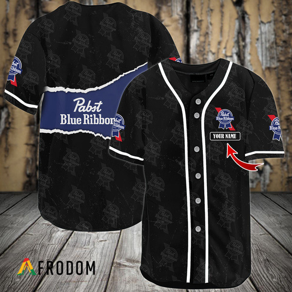 Custom Black Pabst Blue Ribbon Seamless Baseball Jersey PBR Jersey HU