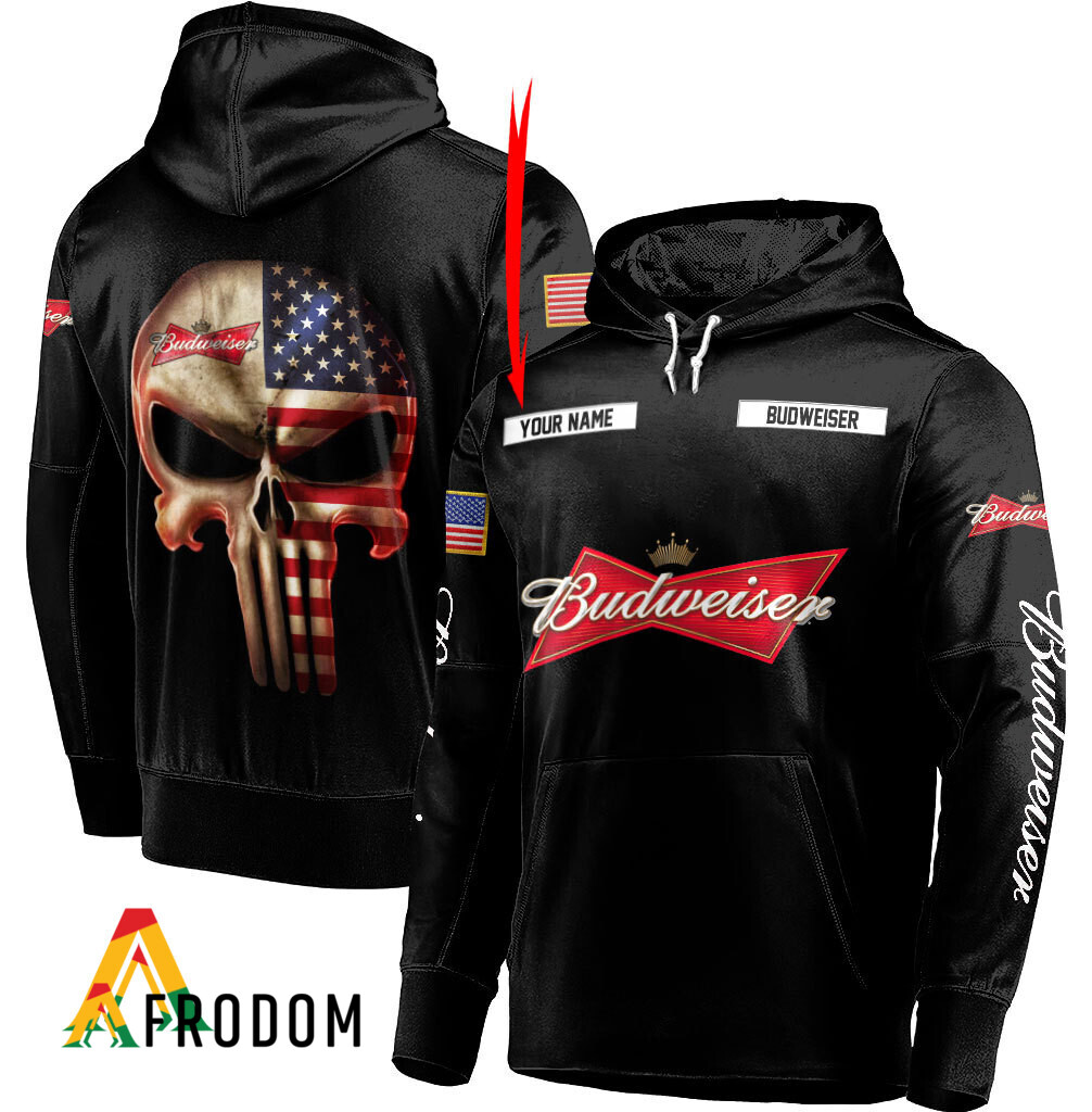 Custom Black USA Flag Skull Budweiser Beer Hoodie HU