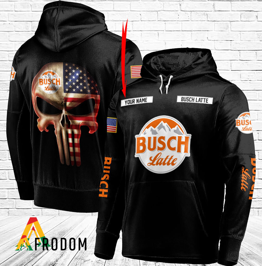 Custom Black USA Flag Skull Busch Latte Hoodie HU