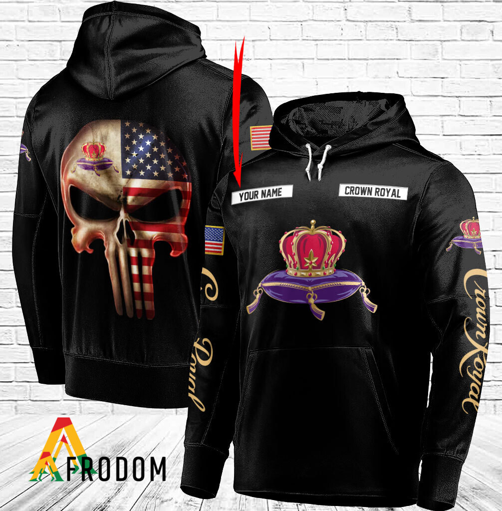 Custom Black USA Flag Skull Crown Royal Hoodie HU