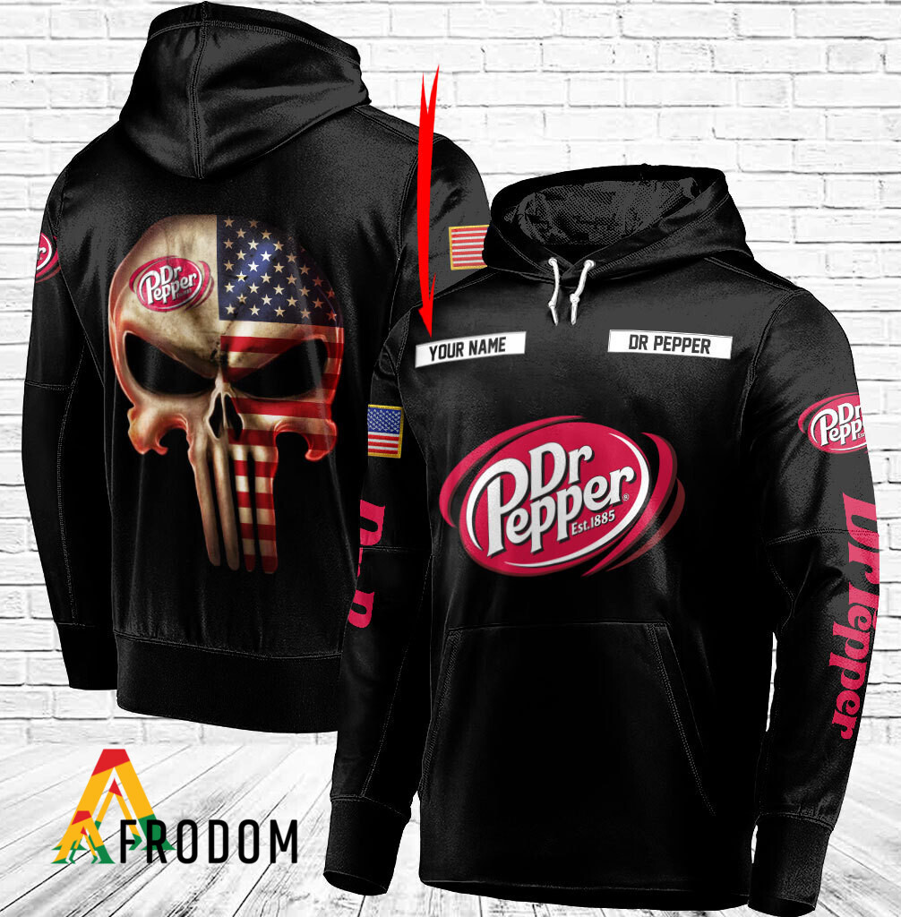 Custom Black USA Flag Skull Dr Pepper Hoodie HU