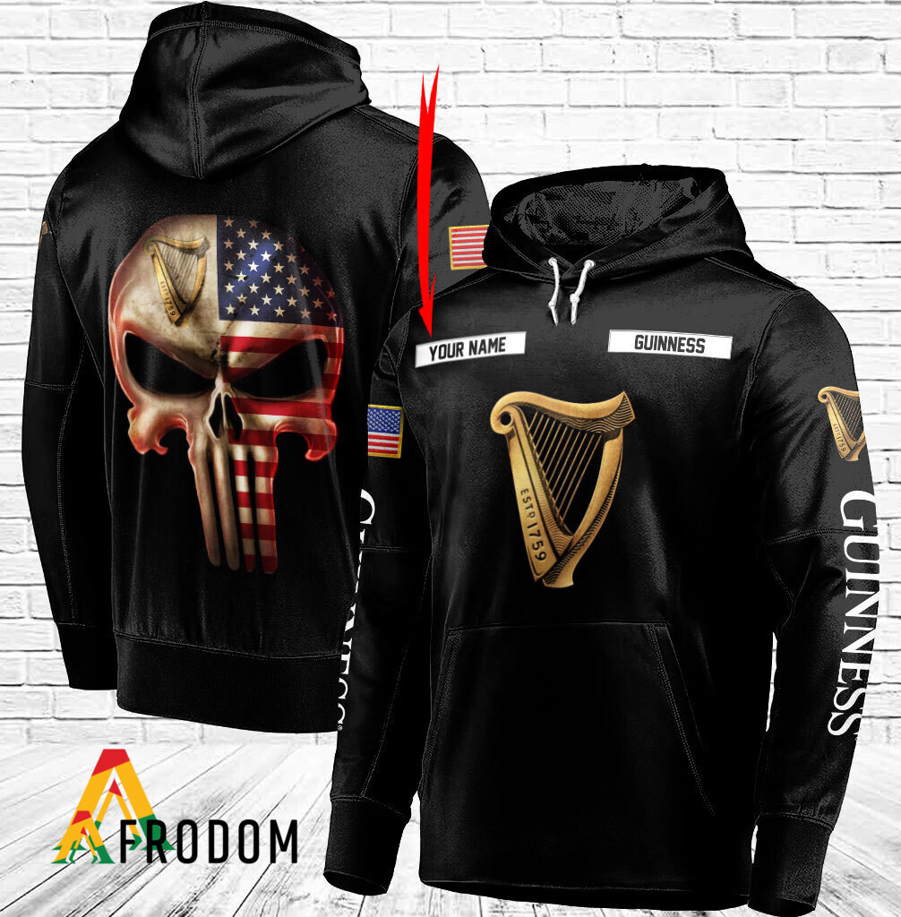 Custom Black USA Flag Skull Guinness Beer Hoodie HU