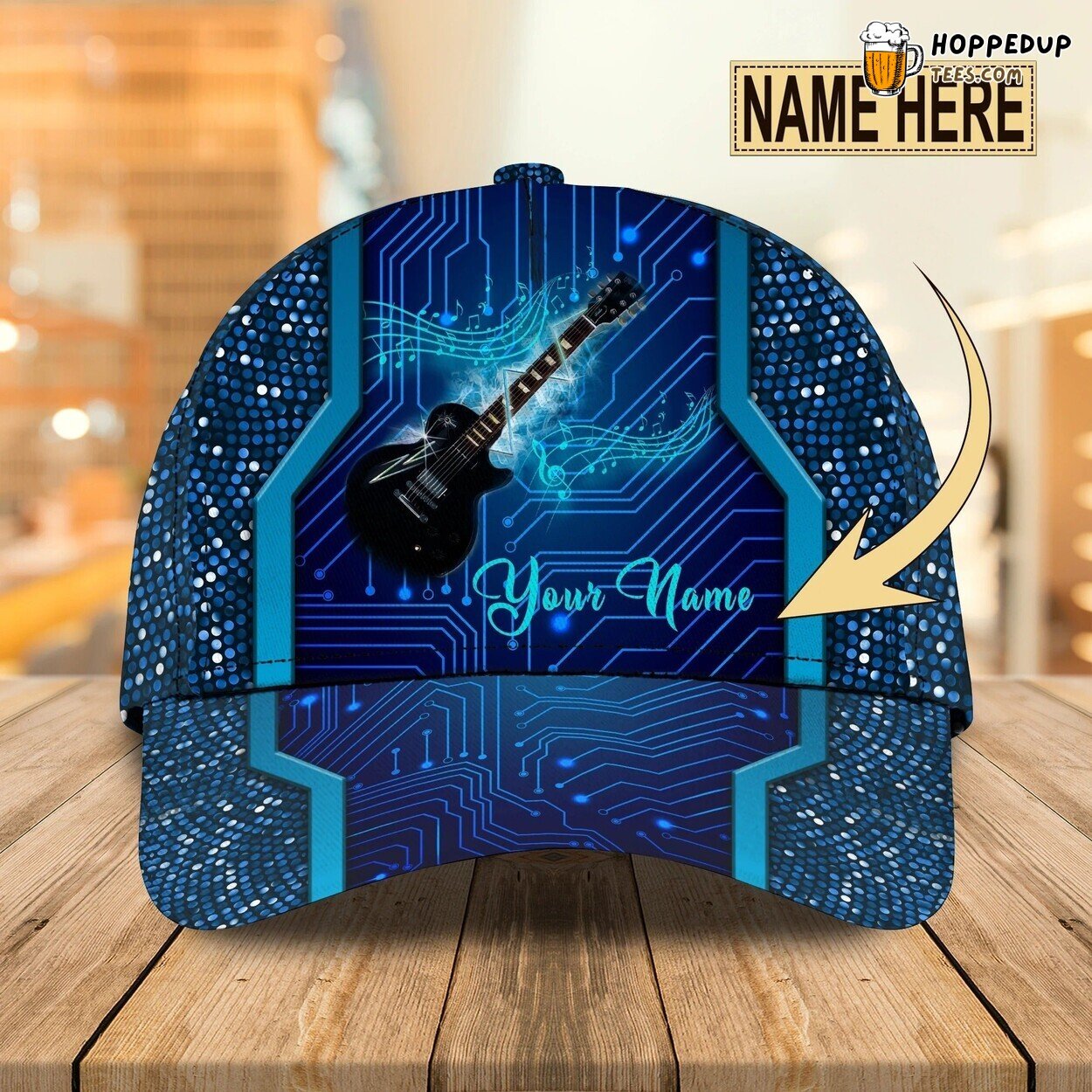 Custom Blue Guitar 3D Cap Guitarist Musician Colorful Classic Hat Men Women