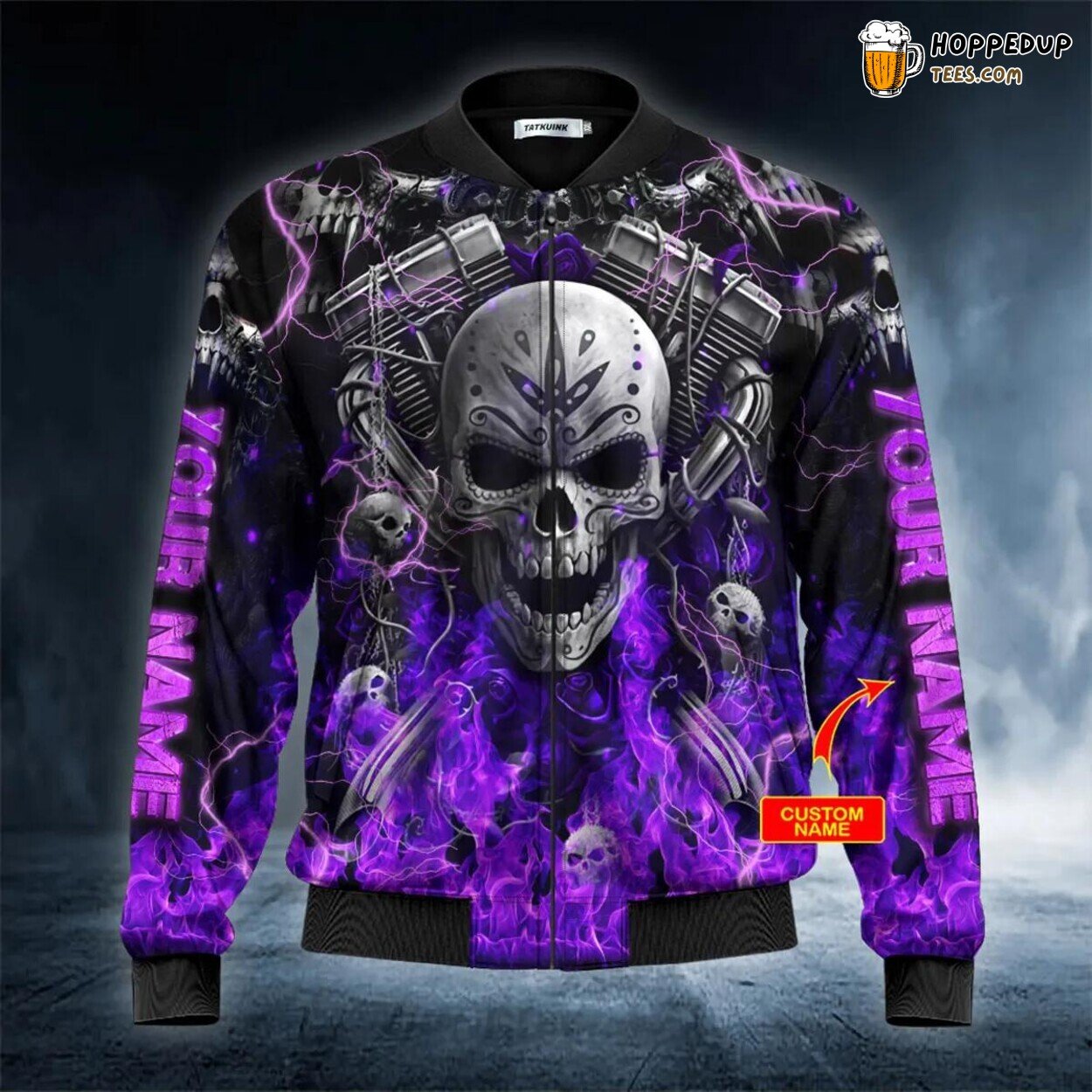 Custom Bomber Jacket Purple Skull Machine 3D Viking Graphic Exclusive Tees