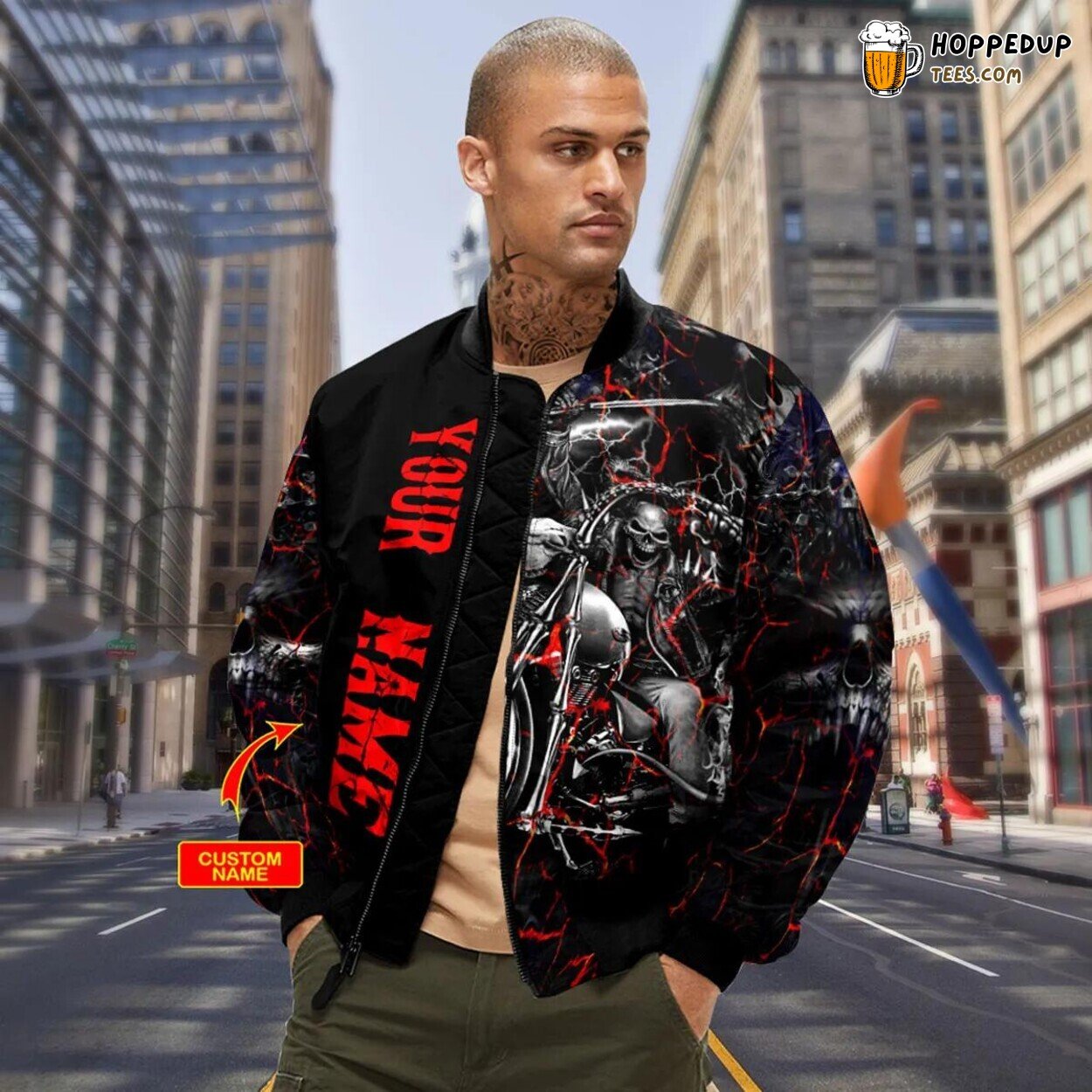 Custom Bomber Jacket Skull Riding Motorcycle 3D Print Unique Viking Design