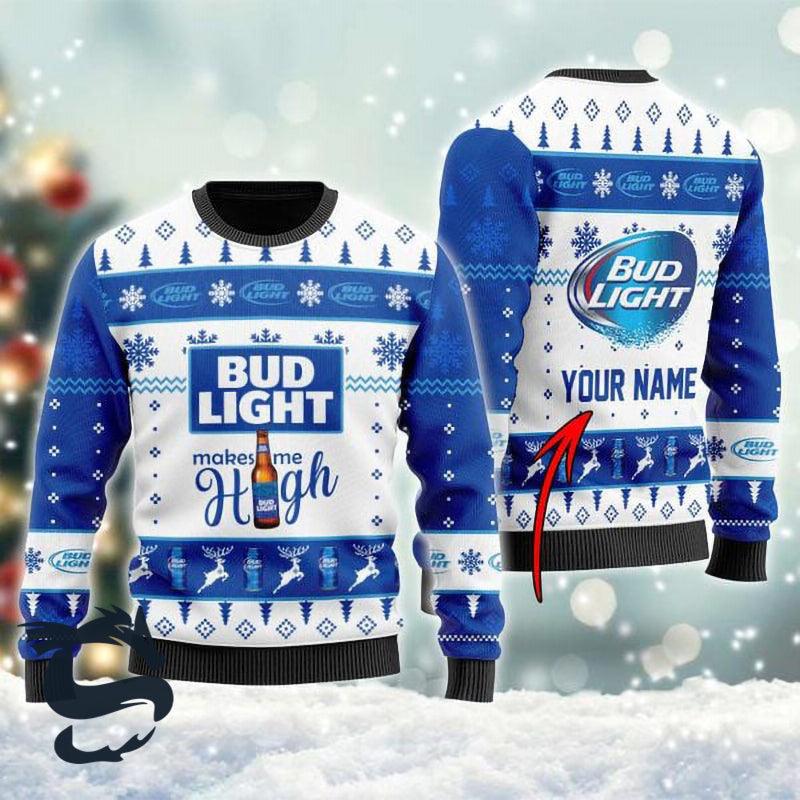 Custom Bud Light Makes Me High Christmas Ugly Sweater HU