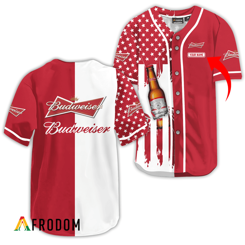 Custom Budweiser Beer American Flag Baseball Jersey HU