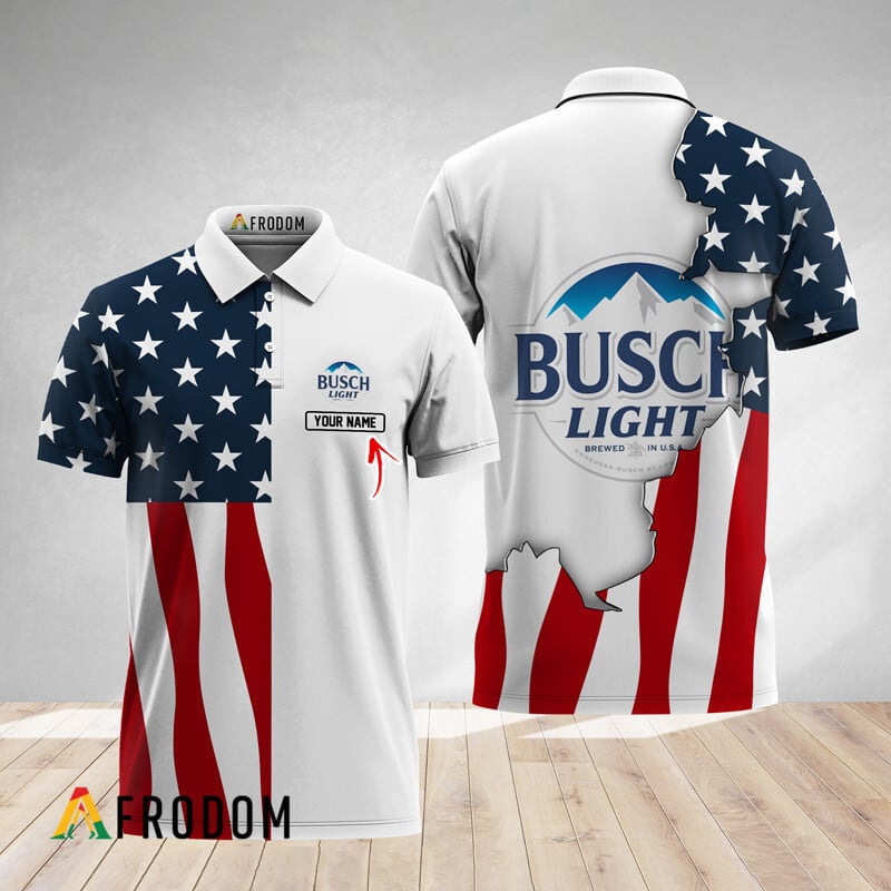 Custom Busch Light American Flag Polo Shirt HU Custom Busch Light American Flag Polo Shirt HU