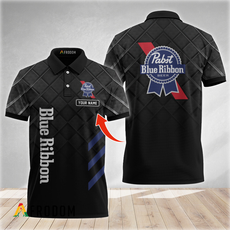 Custom Classic Black Pabst Blue Ribbon Polo Shirt HU