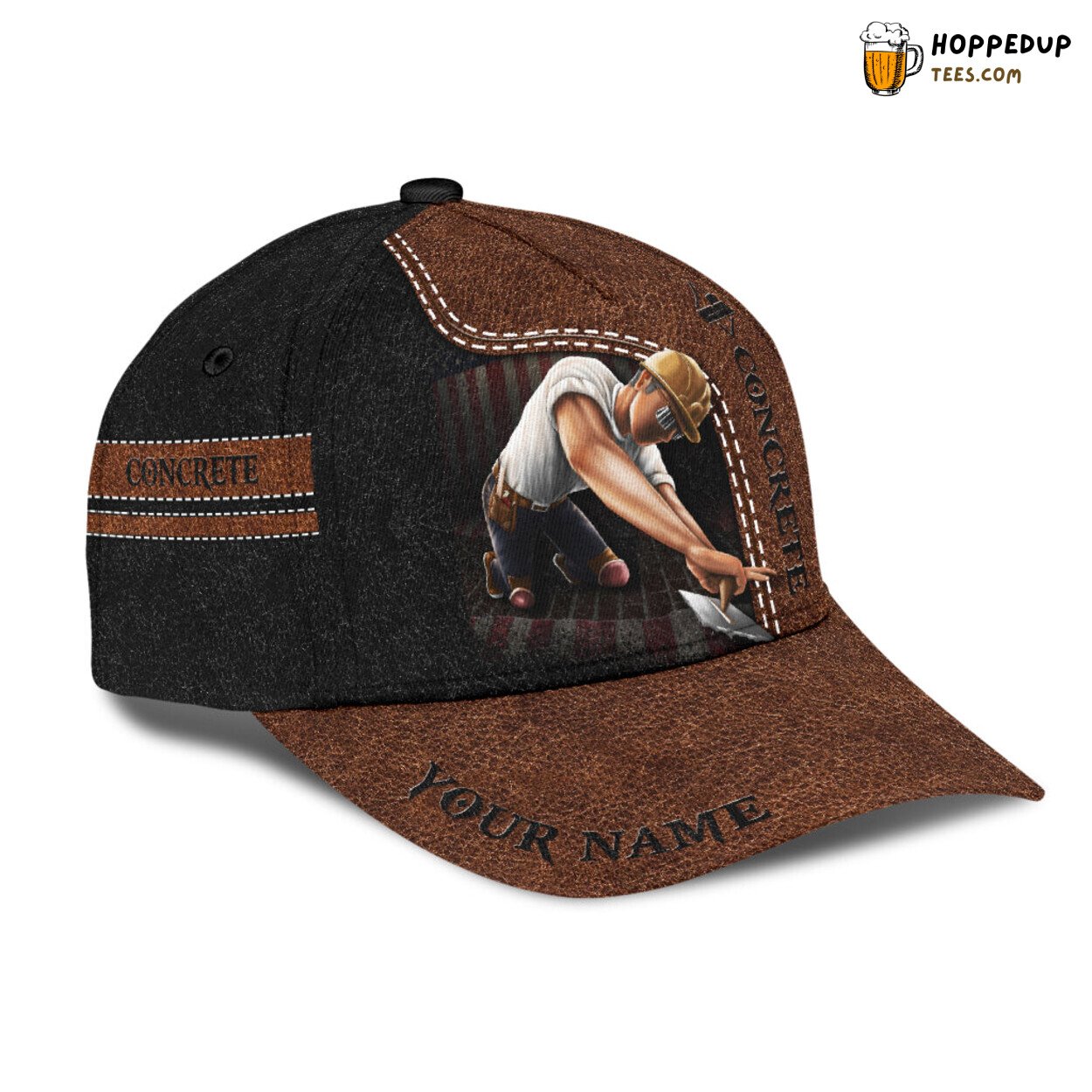 Custom Concrete Finisher Leather Cap Concreter Man Gift Concrete Hat