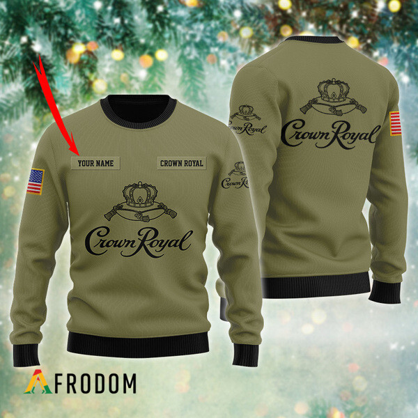 Custom Crown Royal Flag Military Green Christmas Ugly Sweater HU