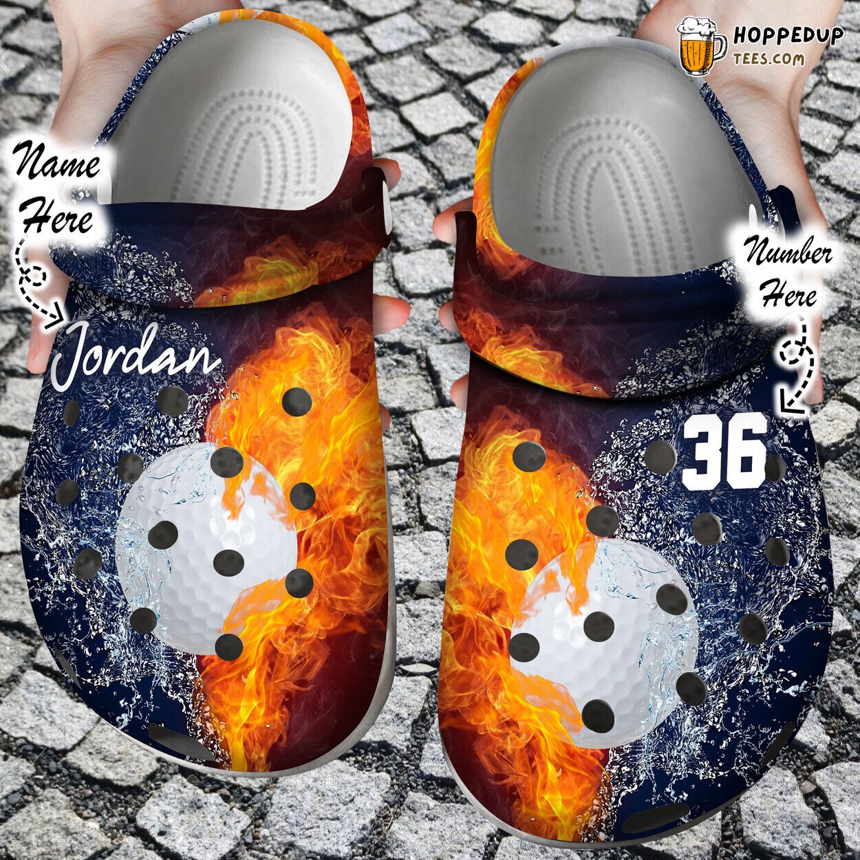 Custom Fire Water Golf Theme Clog Shoes Personalized Stylish Comfortable