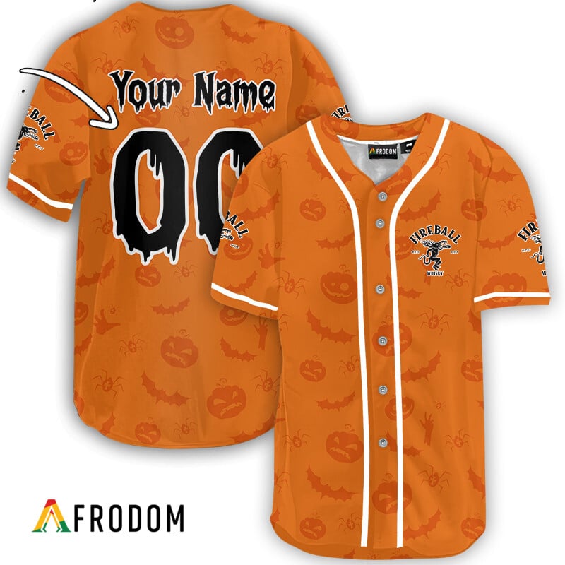 Custom Fireball Whisky Halloween Patterns Baseball Jersey HU