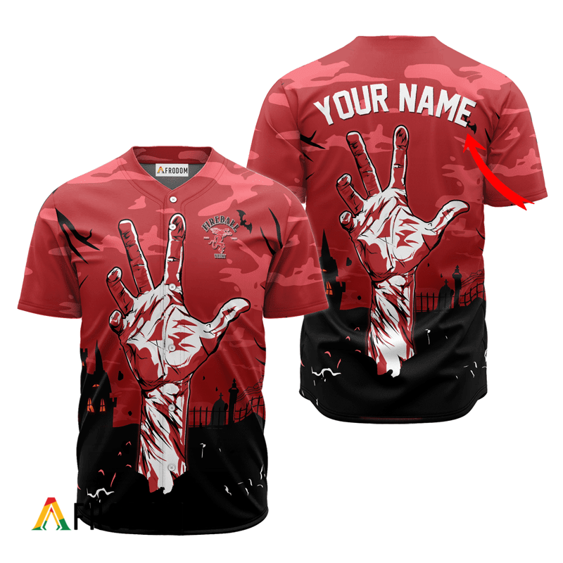 Custom Fireball Whisky Halloween Zombie’S Hand Baseball Jersey HU