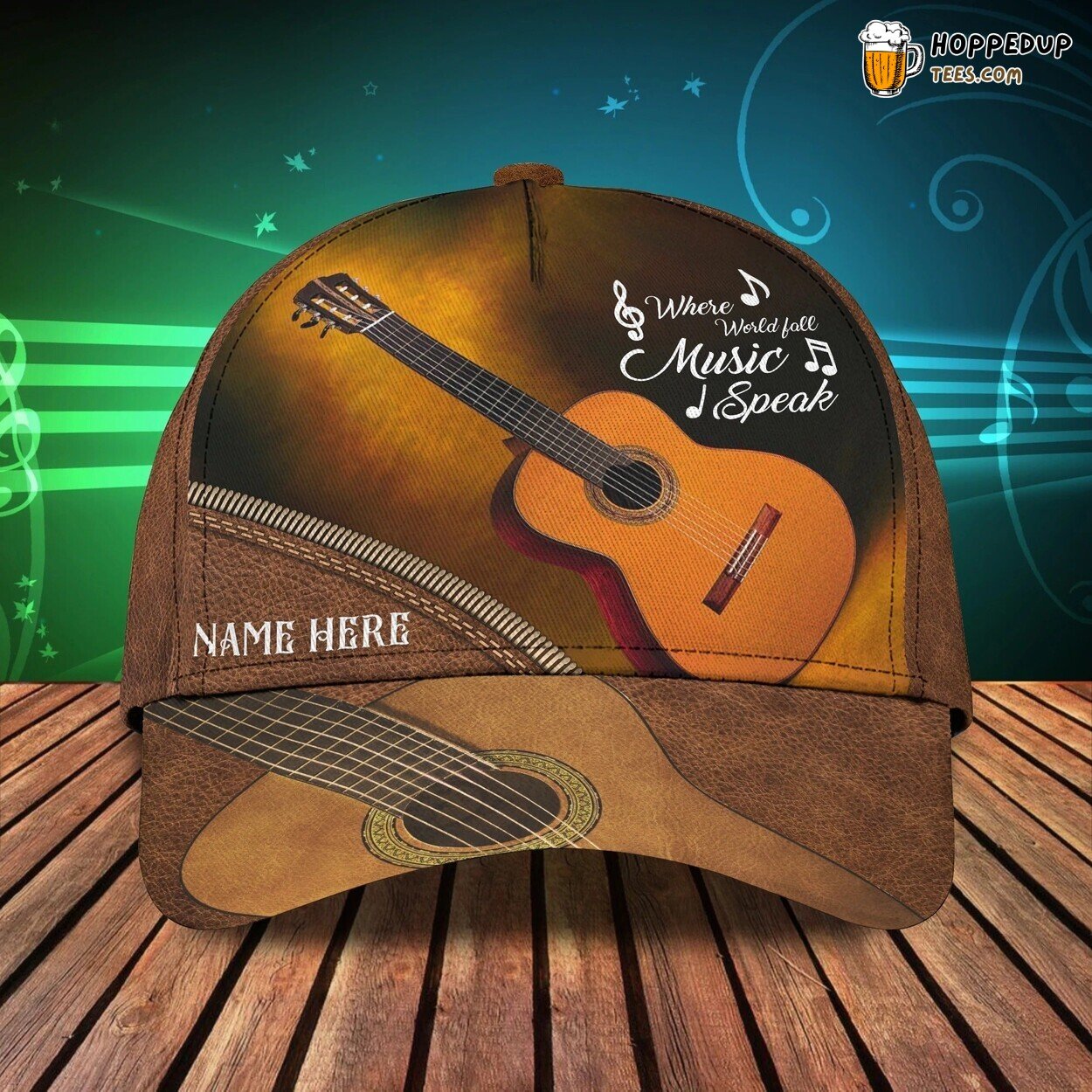 Custom Guitar Man Gift Guitarist 3D Music Speaks World Falls Musician Hat