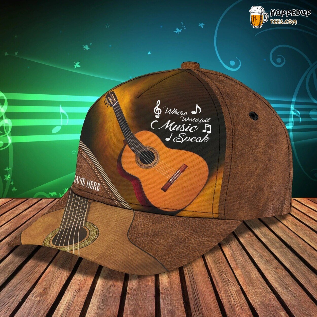 Custom Guitar Man Gift Guitarist 3D Music Speaks World Falls Musician Hat