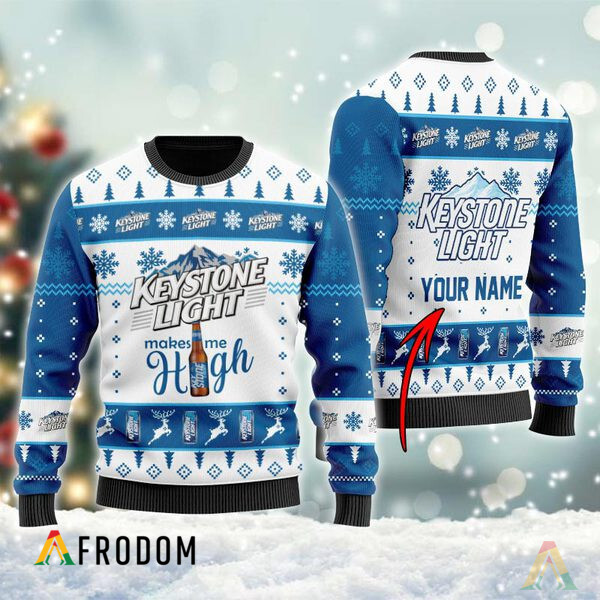 Custom Keystone Light Makes Me High Christmas Ugly Sweater HU