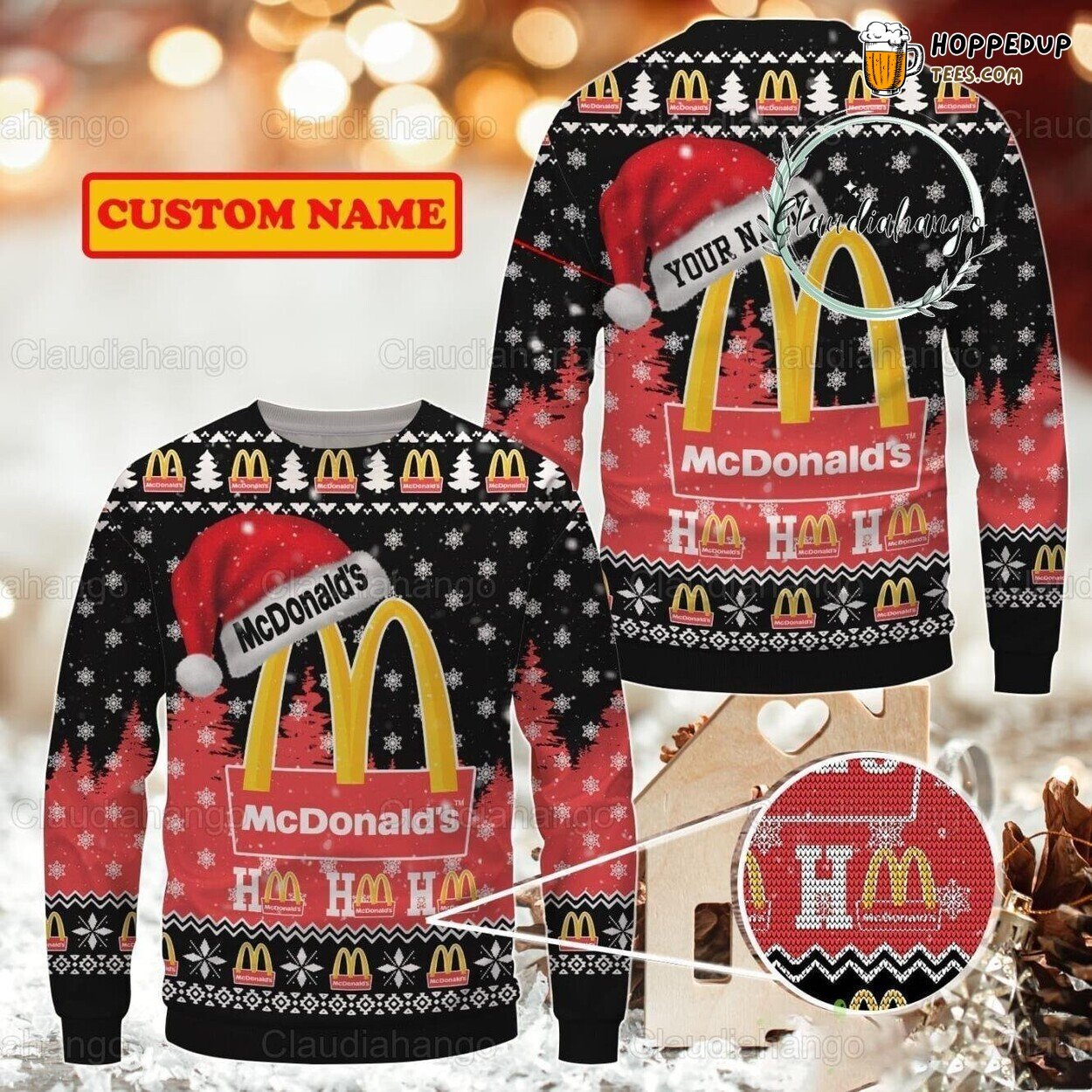 Custom McDonald Ugly Christmas Sweater Festive Fast Food Design
