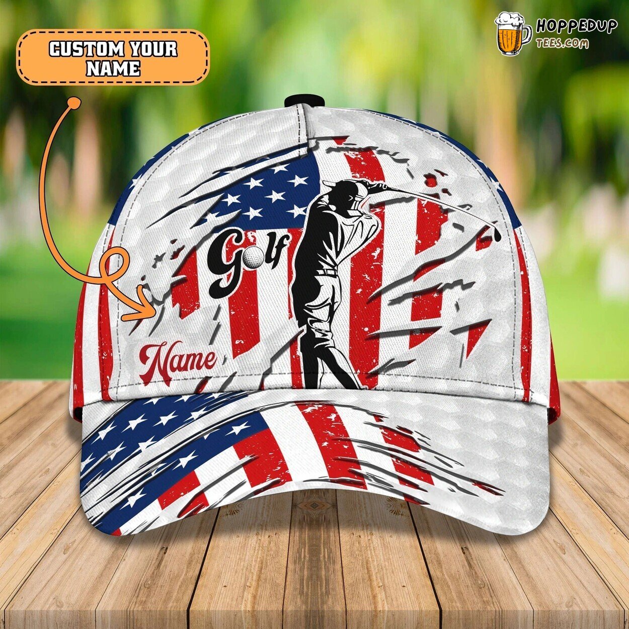 Custom Mens Golf 3D Cap Full Printed American Flag Gift Him Golfer Love