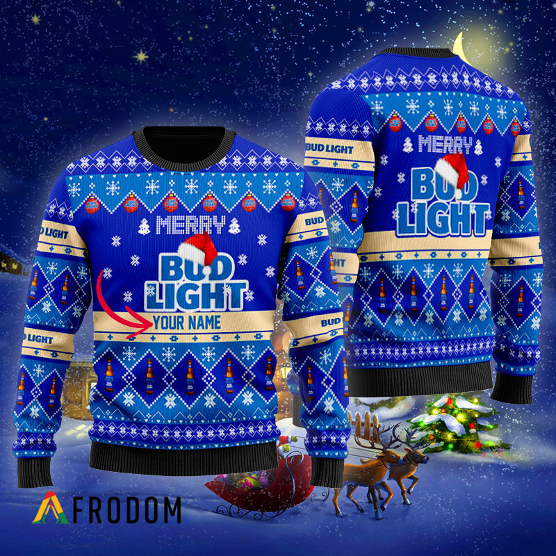 Custom Merry Bud Light Christmas Ugly Sweater HU