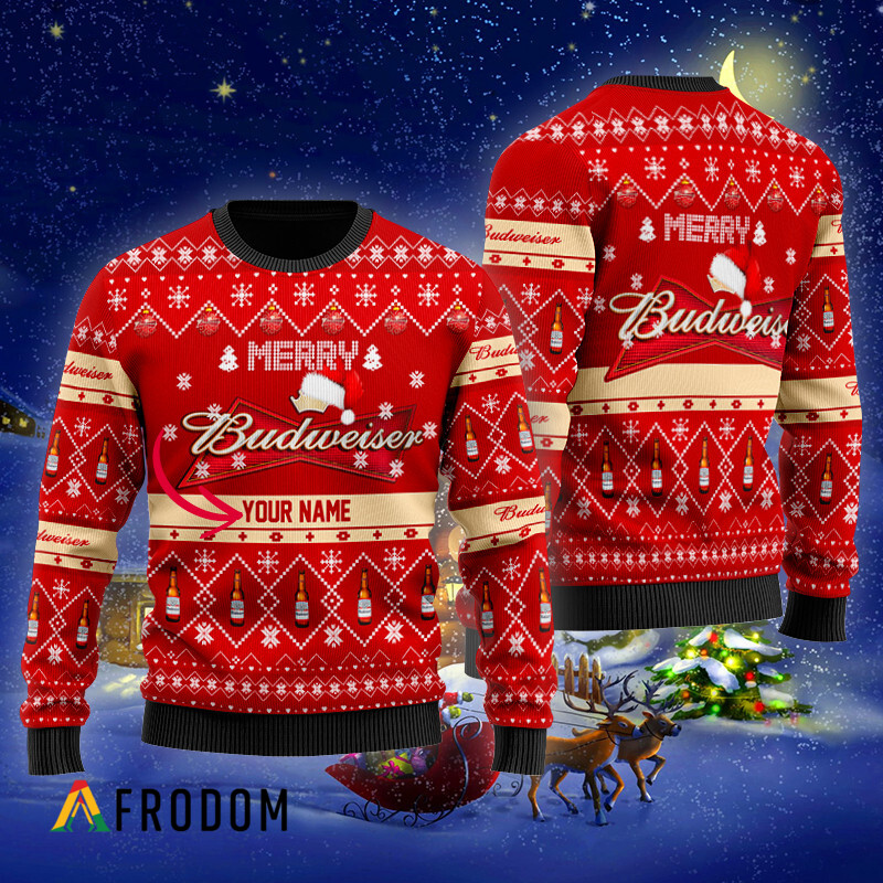 Custom Merry Budweiser Beer Christmas Ugly Sweater HU