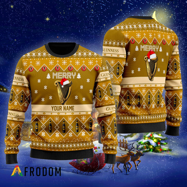Custom Merry Santa Hat Guinness Beer Ugly Christmas Sweater HU