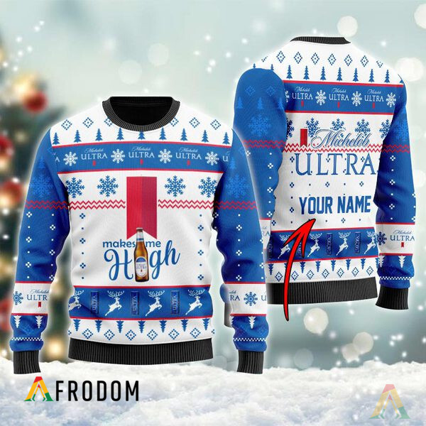 Custom Michelob Ultra Makes Me High Christmas Ugly Sweater HU
