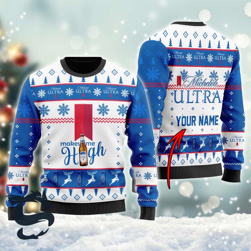 Custom Michelob Ultra Makes Me High Christmas Ugly Sweater HU