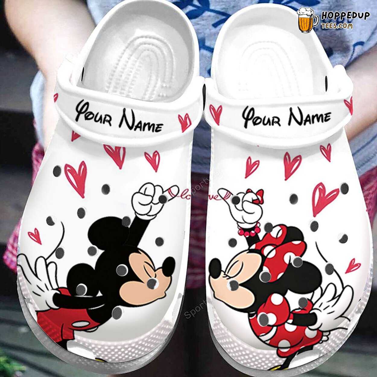Custom Mickey Minnie Cute Love Couple White Comfortable Clogs