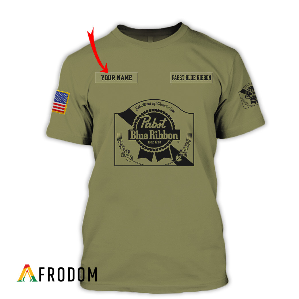 Custom Military Green Pabst Blue Ribbon Beer T-Shirt HU