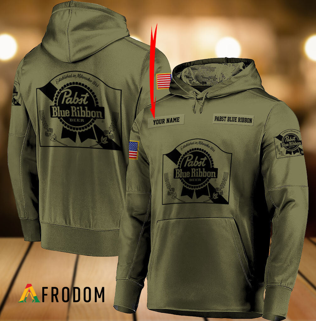 Custom Military Green Pabst Blue Ribbon Hoodie HU
