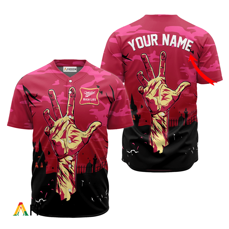 Custom Miller High Life Halloween Zombie’S Hand Baseball Jersey HU