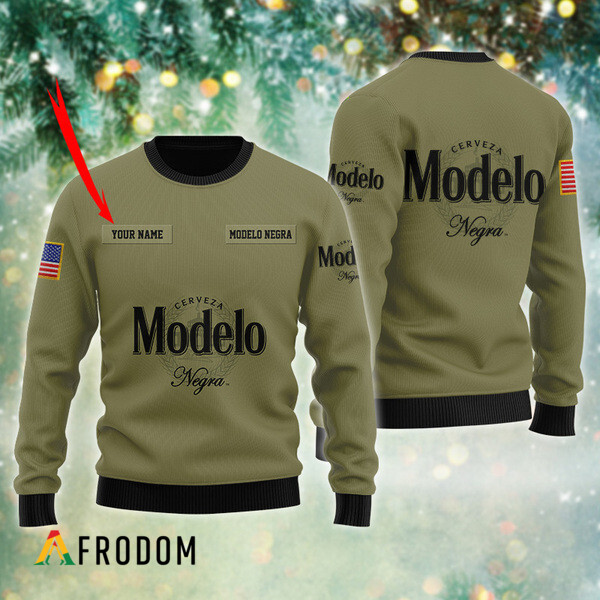Custom Modelo Beer Flag Military Green Christmas Ugly Sweater HU