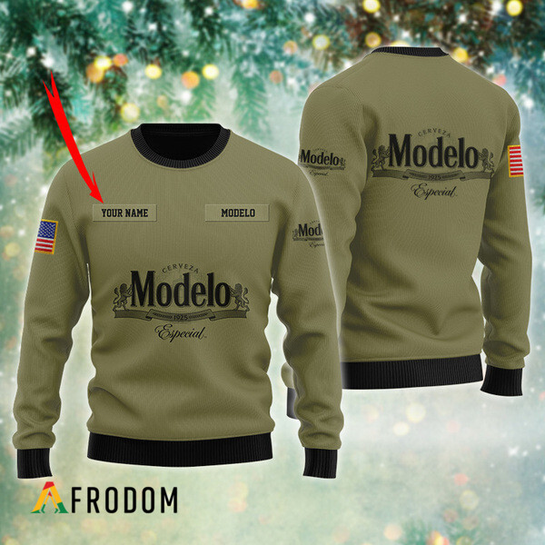 Custom Modelo Especial Flag Military Green Ugly Christmas Sweater HU