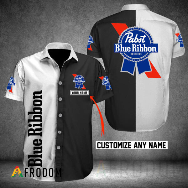 Custom Multicolor Pabst Blue Ribbon Hawaii Button Shirt HU