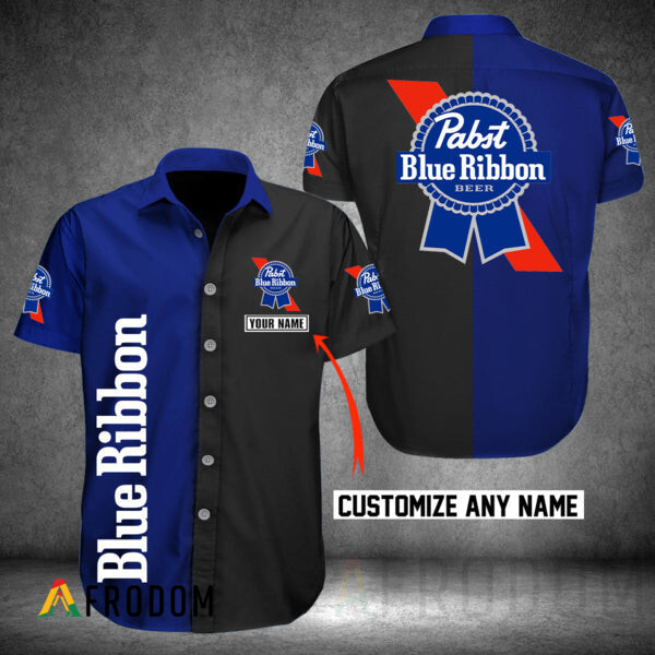 Custom Multicolor Pabst Blue Ribbon Hawaii Button Shirt HU