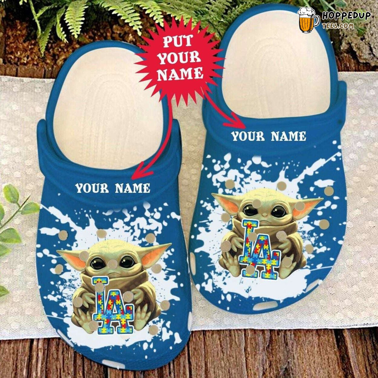 Custom Name Autism Awareness Baby Yoda La Puzzle Pieces Clogs Shoes