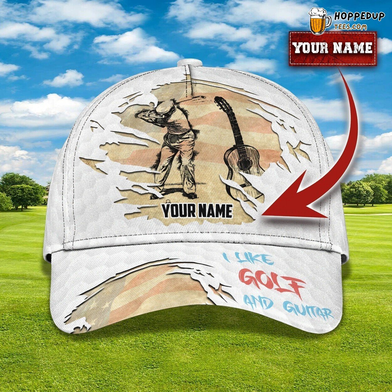 Custom Name Baseball Cap Golfer I Like Golf Guitar 3D Hat Men Joy