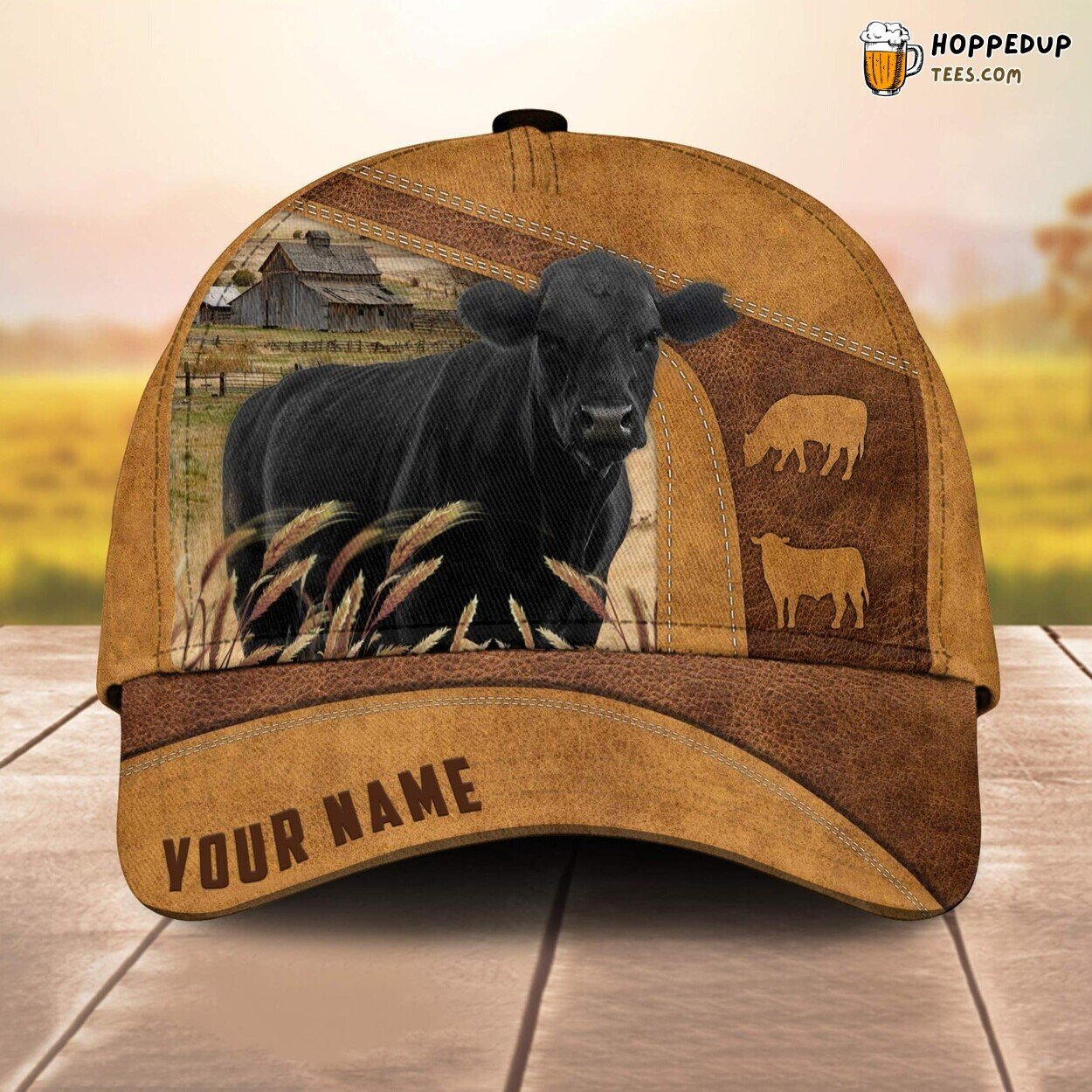 Custom Name Black Angus 3D Cap All Over Print Baseball Leather Pattern Love