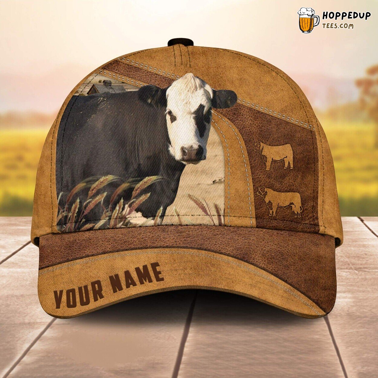 Custom Name Black Hereford 3D Cap All Over Print Baseball Leather Pattern