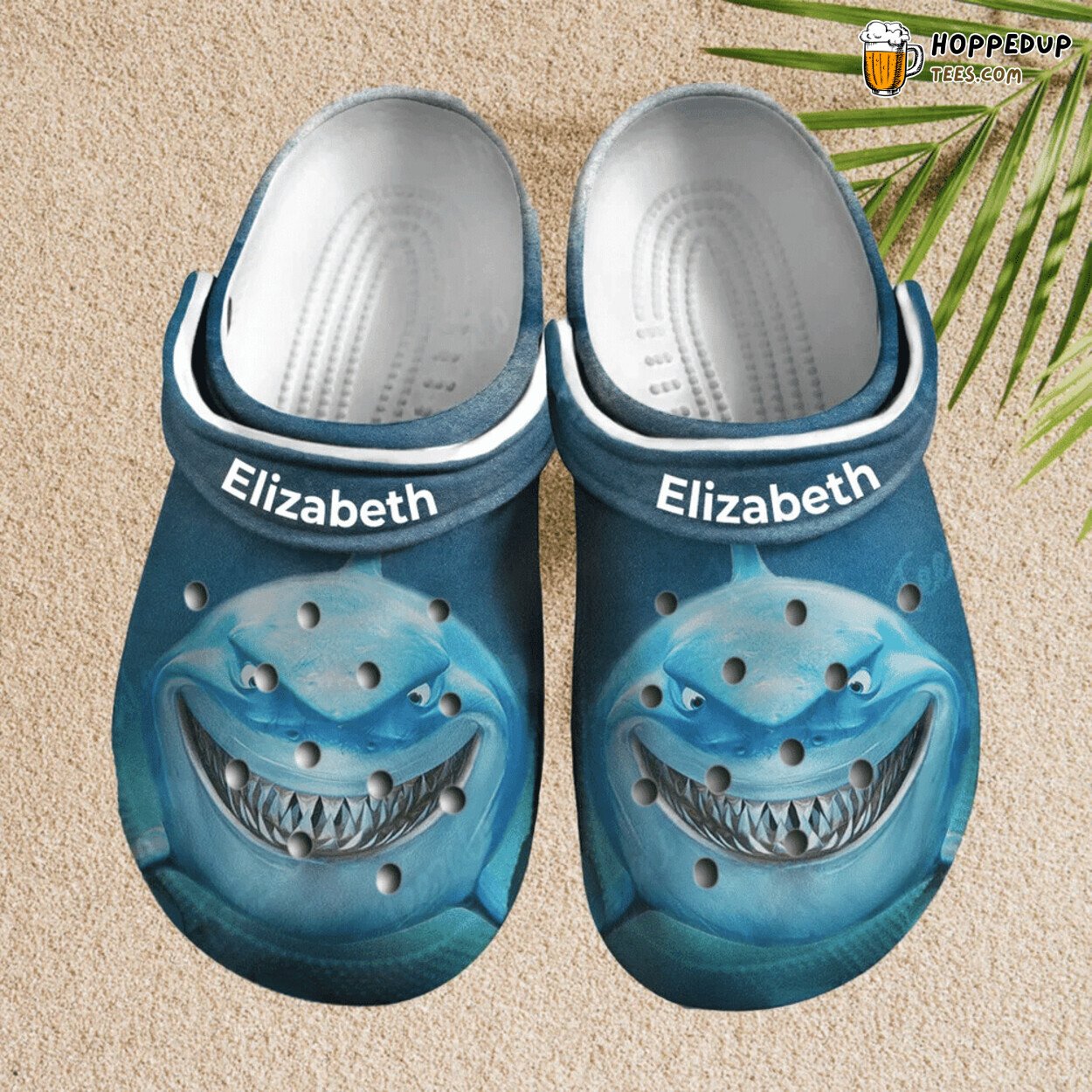Custom Name Blue Shark Themed Comfortable Unique Design Clog Shoes