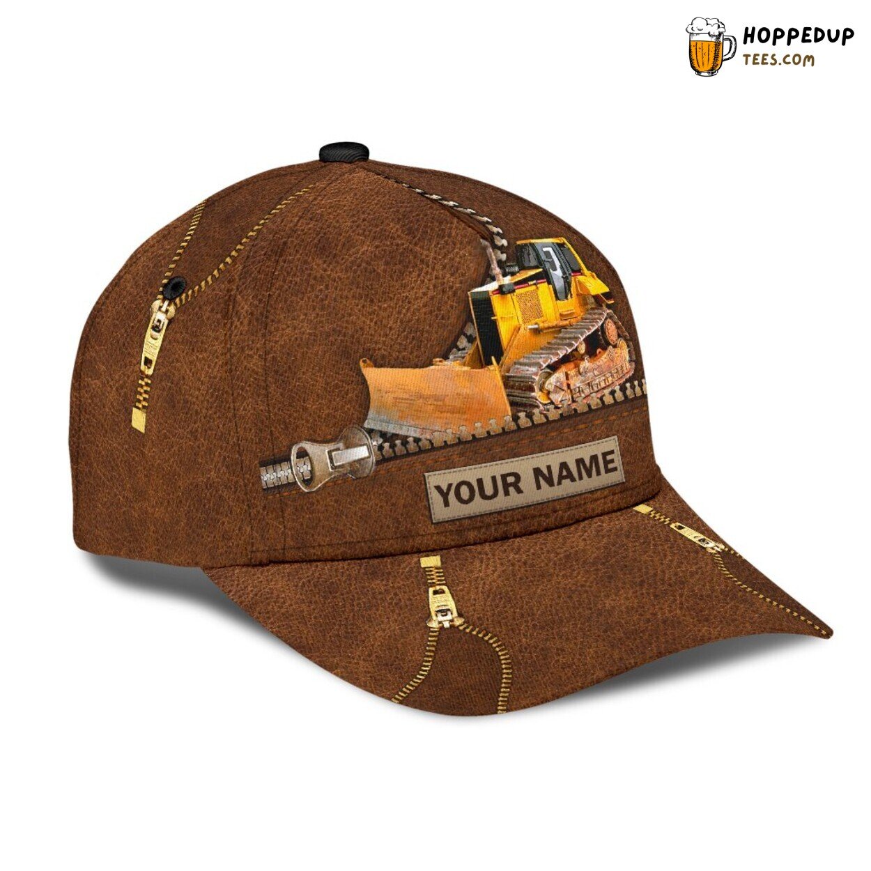 Custom Name Bulldozer Classic Cap 3D Heavy Equipment Design Men’s Ideal Wear