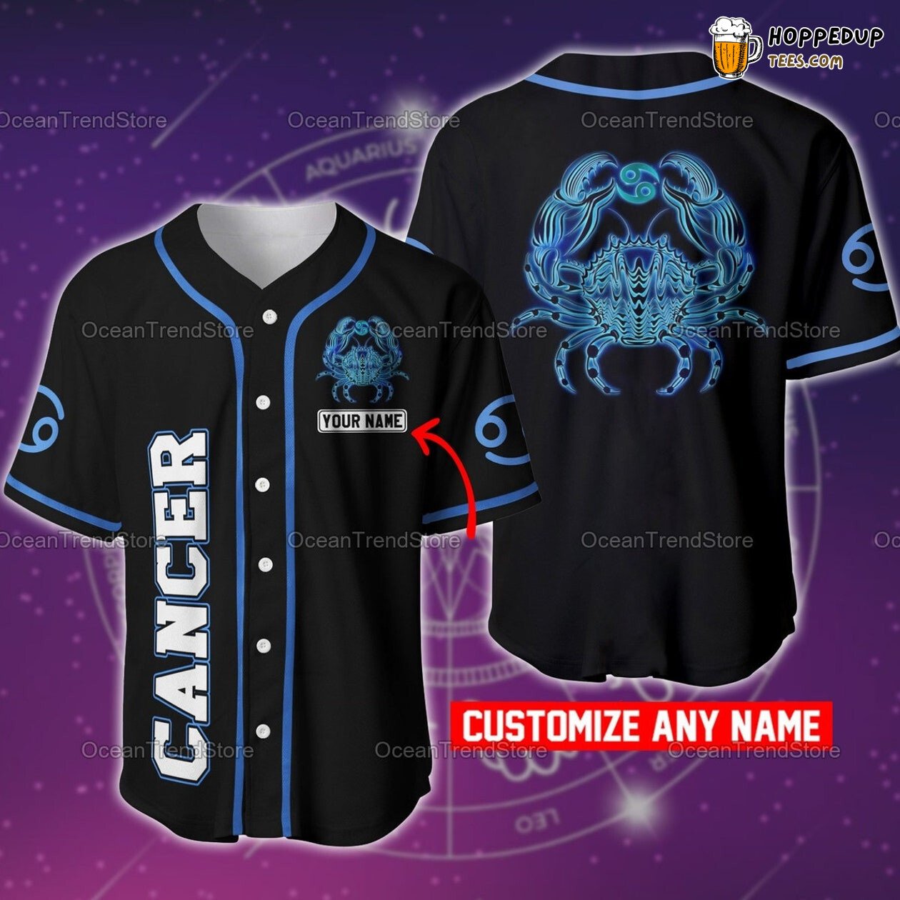 Custom Name Cancer Zodiac Baseball Jersey Unisex Shirt