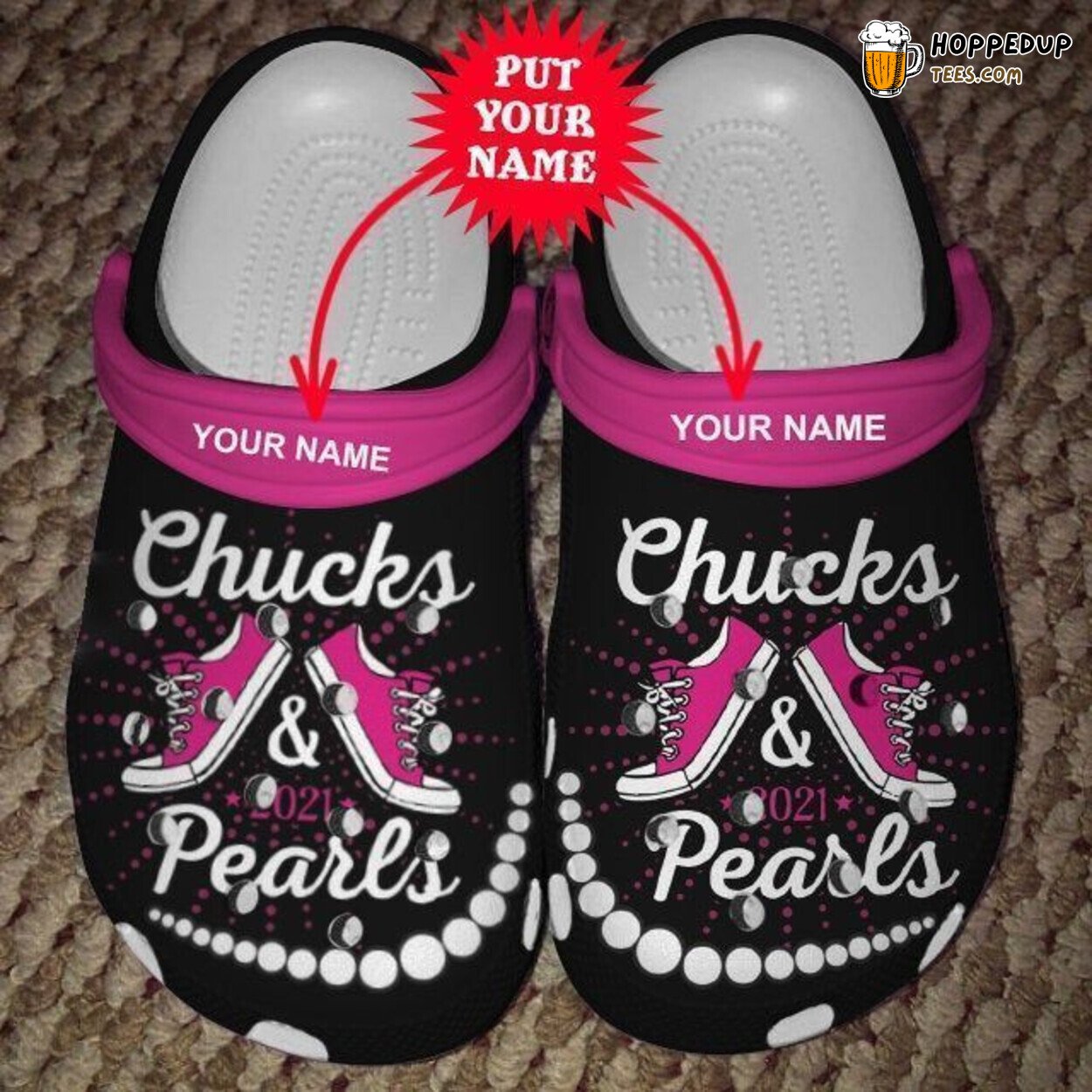Custom Name Chucks And Pearls Themed Comfortable Rubber Clog Shoes Stylish
