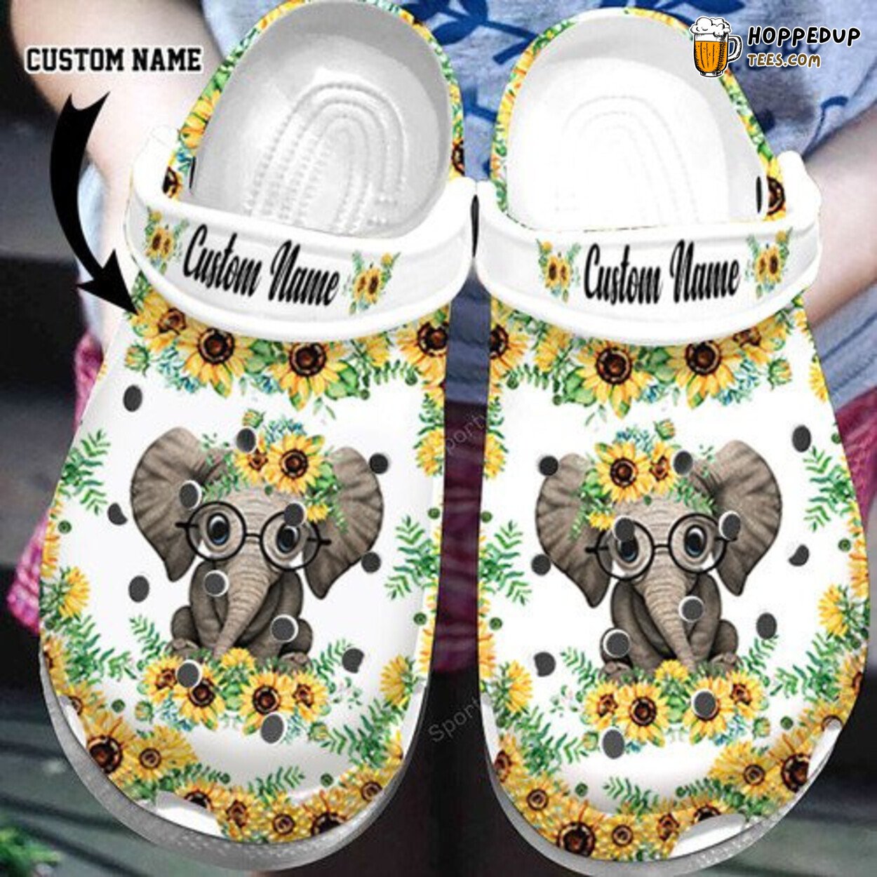 Custom Name Elephant Sunflower Design Comfort Clogs Artistic Footwear